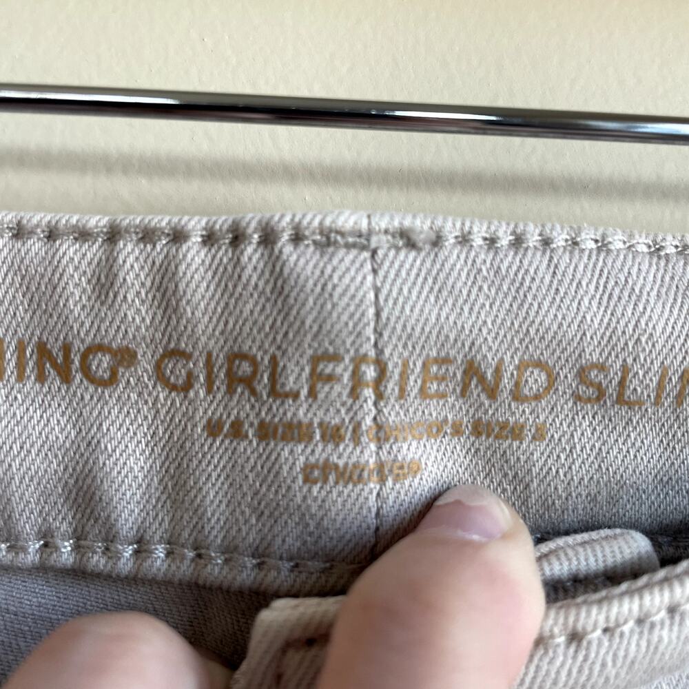 Chico's so slimming girlfriend slim leg crop beige jeans women's size 16 cotton - Picture 4 of 8